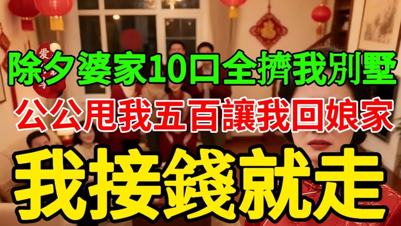 除夕婆家10口全擠我別墅，公公甩我五百讓我回娘家，我接錢就走