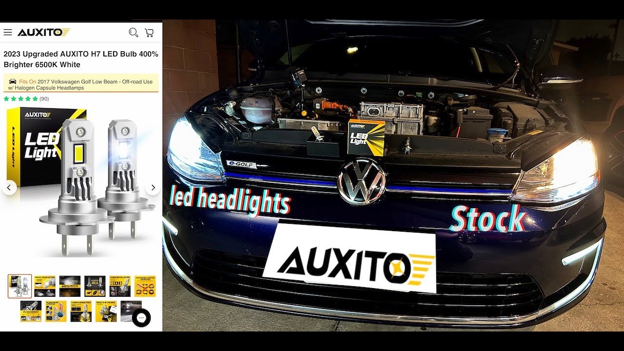 E-golf 2017 года получил новые светодиодные лампы Auxito Plug and Play H7