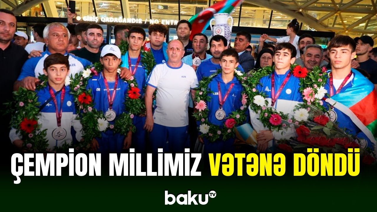 İtaliyada keçirilən Avropa çempionatında rekord xalla birinci olan güləşçilərimiz Vətənə qayıdıblar