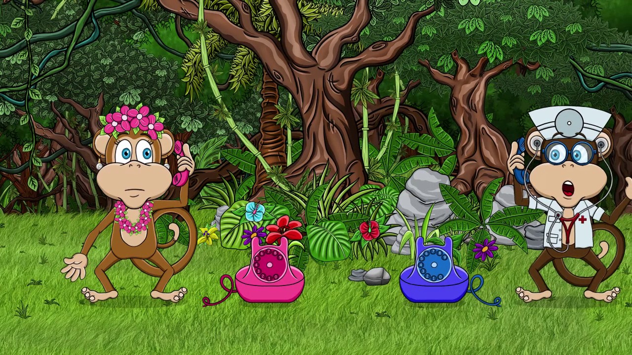 cúig mhoncaí beaga ( five little monkeys in Irish language ) - BongoBongo TV