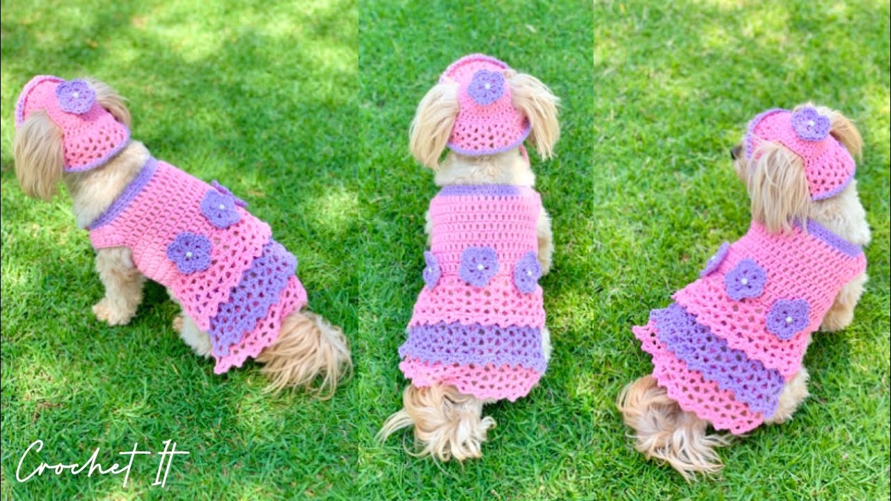 Crochet a dog spring dress | Small | Full tutorial | Dress and Hat matching set