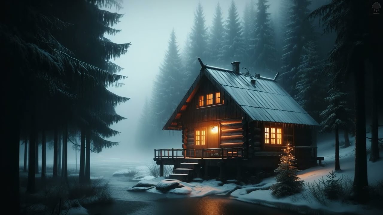 Winter Cabin Rainfall 🌧️ ❄️ | 4 Hours of Calm Forest Rain Ambience