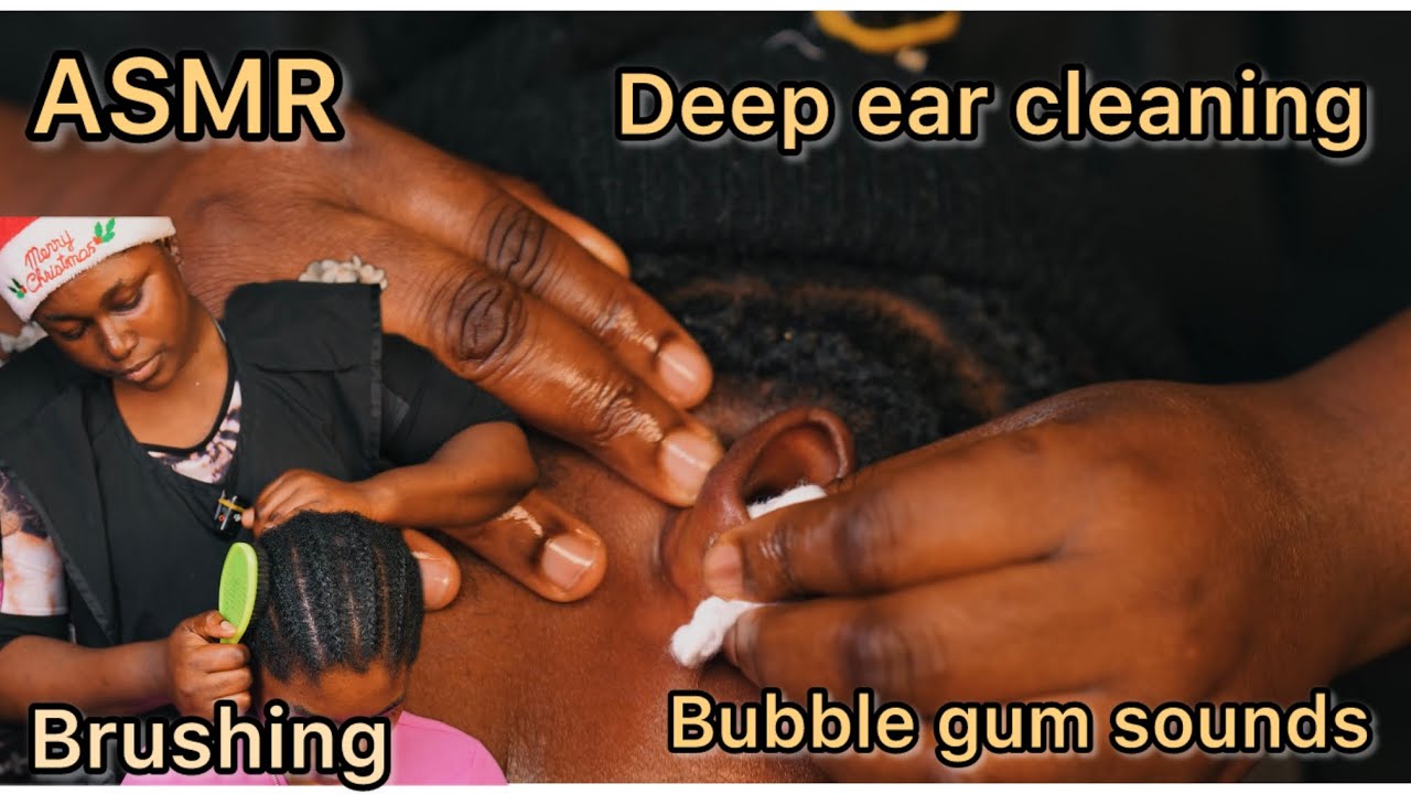 ASMR ✨DEEP EAR CLEANING,HAIR BRUSHING WITH BUBBLE GUM SOUNDS 