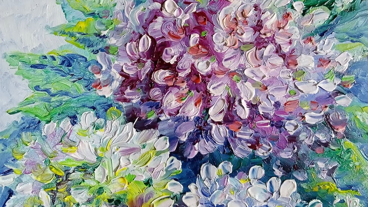 Painting Original Art Kydrangea Wallart Process 🎨🖌️💐 #paintingvideo#flowerspainting#impastopainting