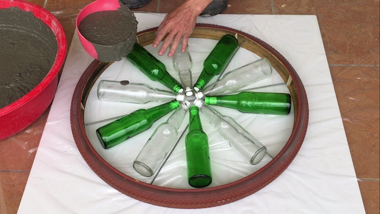 Amazing Idea || Make Coffee Table Glass bottle And Cement - Wishes Safety,Much Health