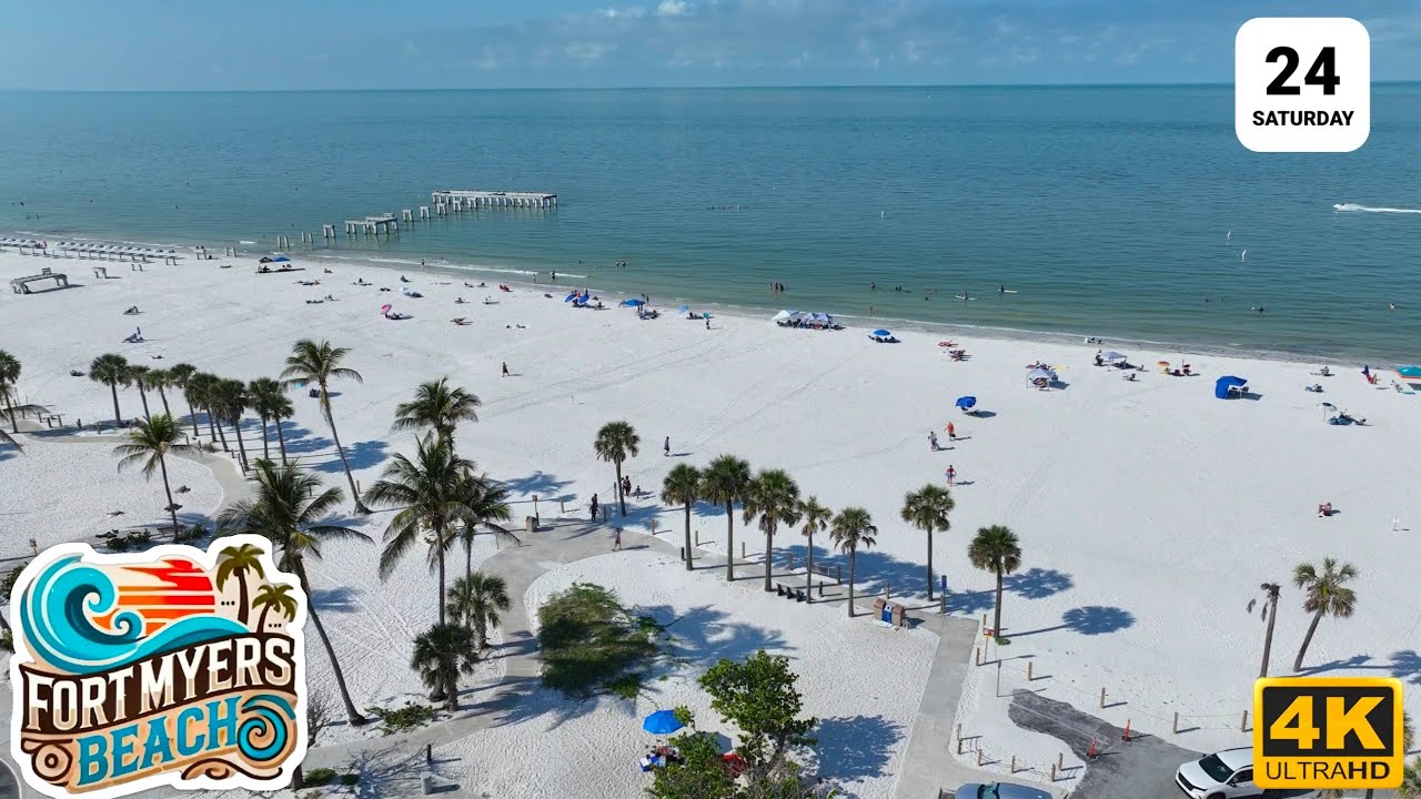 Fort Myers Beach Memorial Day Weekend Live Cam Aerial Drone Footage Today 4K HD 5/24/25