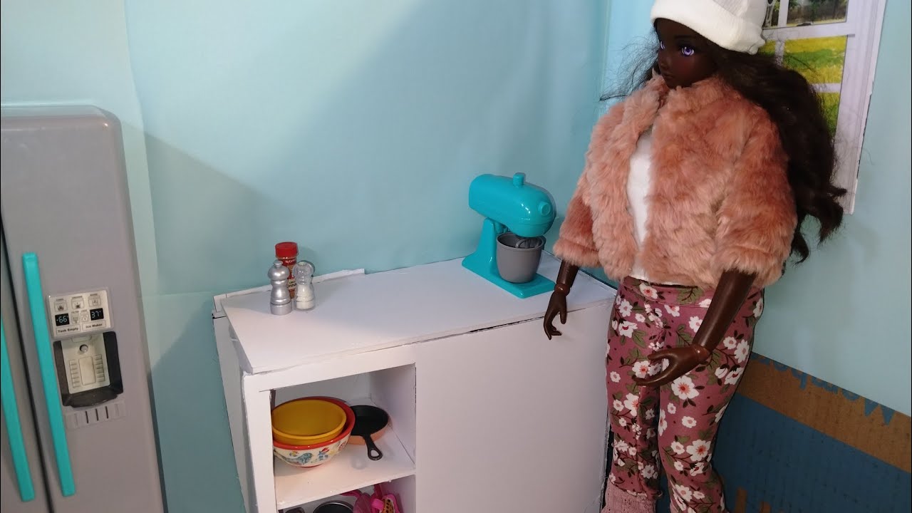DIY smart doll kitchen counter top with shelf