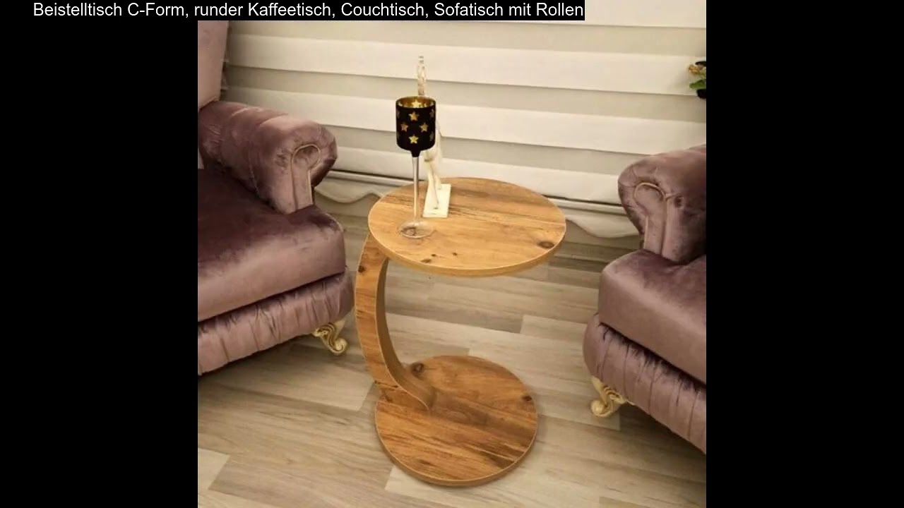 Beistelltisch C-Form, runder Kaffeetisch, Couchtisch, Sofatisch mit Rollen
