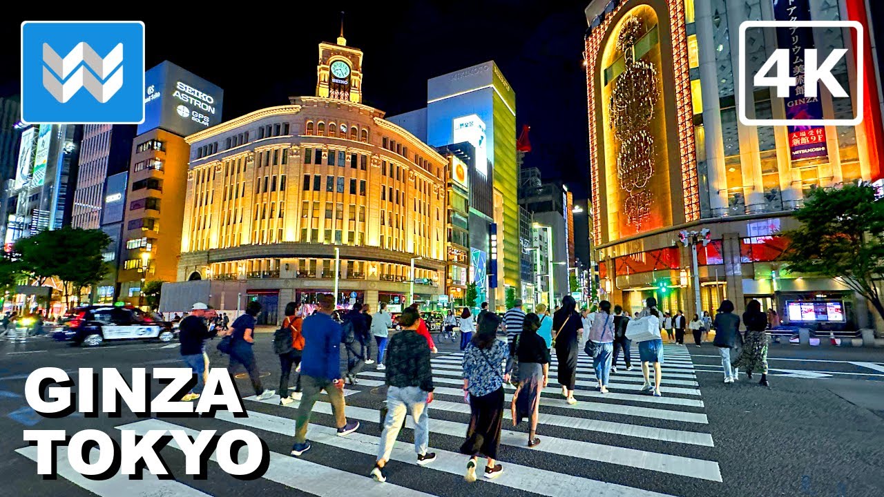 [4K] Ginza Shopping District in Tokyo Japan 🇯🇵 Chuo-Dori Street Night Walking Tour Travel Vlog