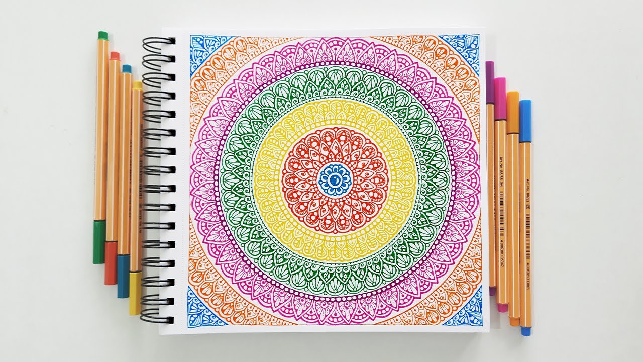 How to draw Mandala Art for beginners | Mandala in colored pen | Step by Step | Doodle/Zentangle