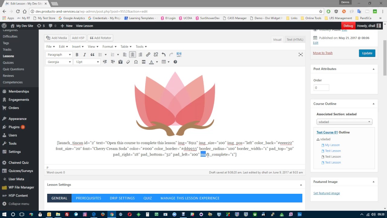 LifterLMS xAPI create e-learning launch button with mark complete