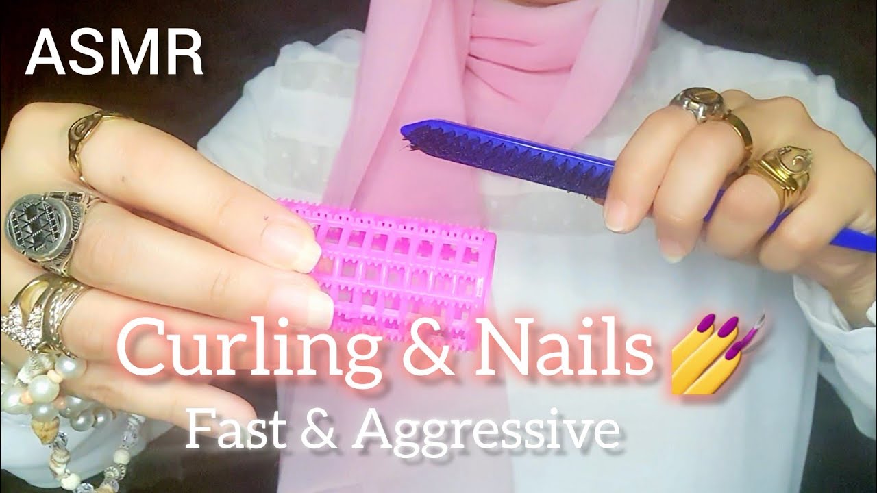 ASMR Salon ✨Fast & Aggressive Curling your hair & doing your Nails 