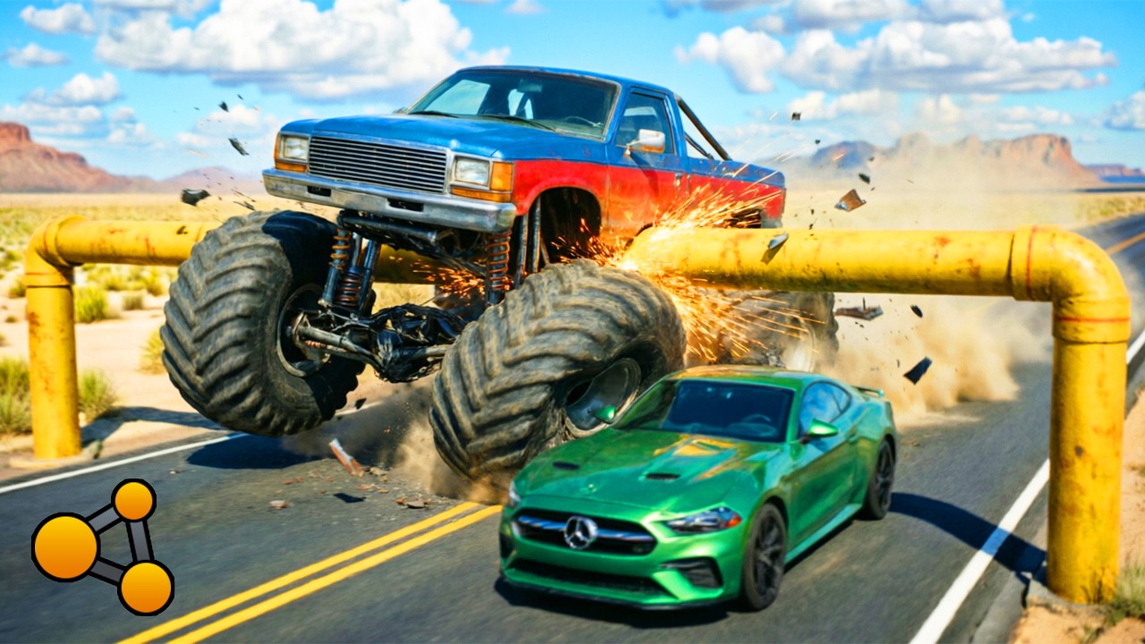 Car vs Pipeline Trap #3 – Monster Trucks Destroyed by Pipeline! | BeamNG