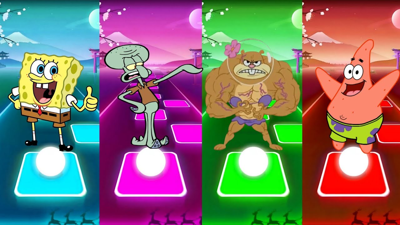 Spongebob Exe 🆚 Squidward  Exe 🆚 Sandy cheeks Exe 🆚 Patrick Exe | Tiles Hop Battle