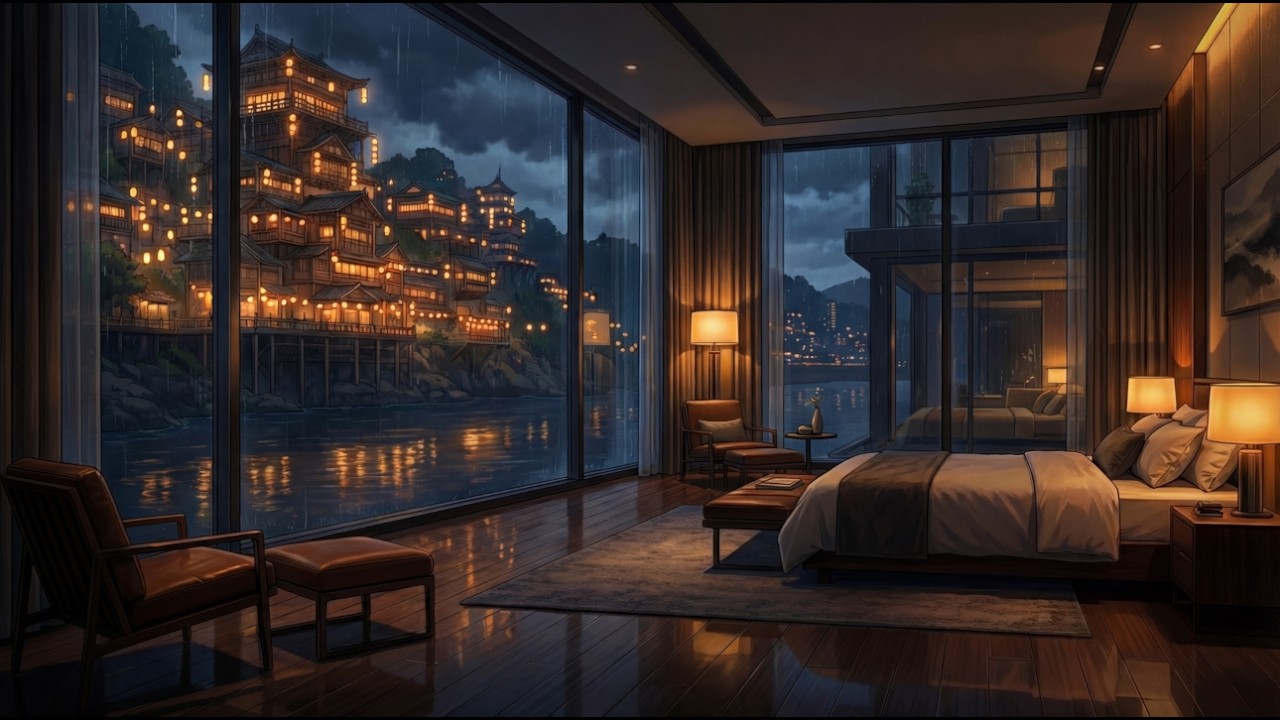 Rainy Midnight Hotel Ambience | 8 Hours | Relax, Sleep, Study