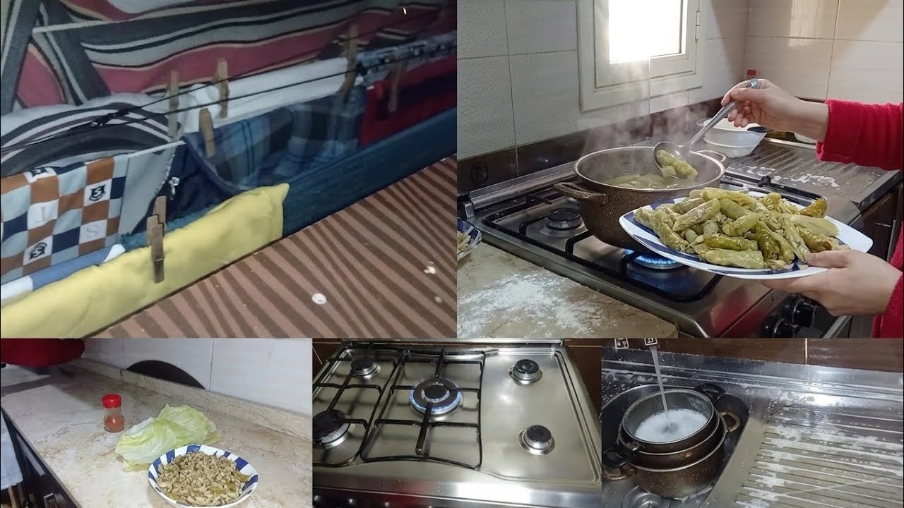 روتين فى المطبخ تنظيف البوتجاز والمطبخ وعمل محشى كرنب