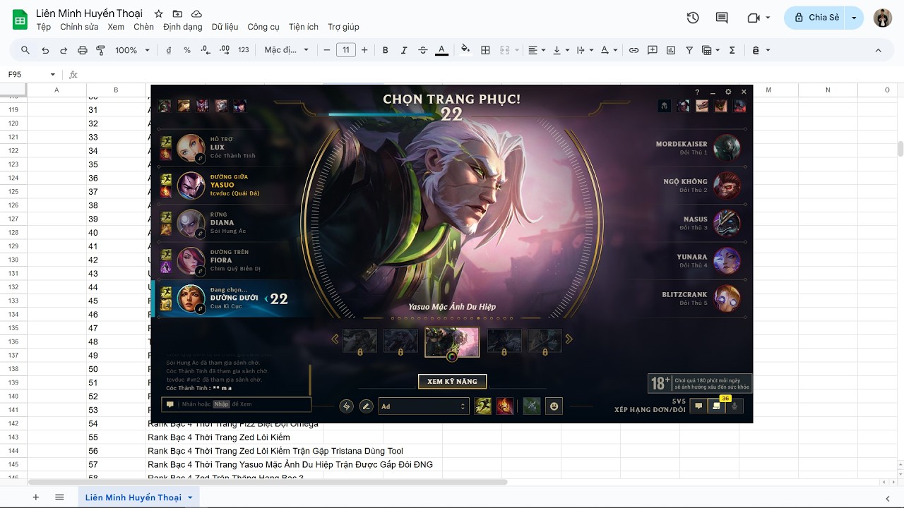Rank Bạc 3 Thời Trang Yasuo Mặc Ảnh Du Hiệp