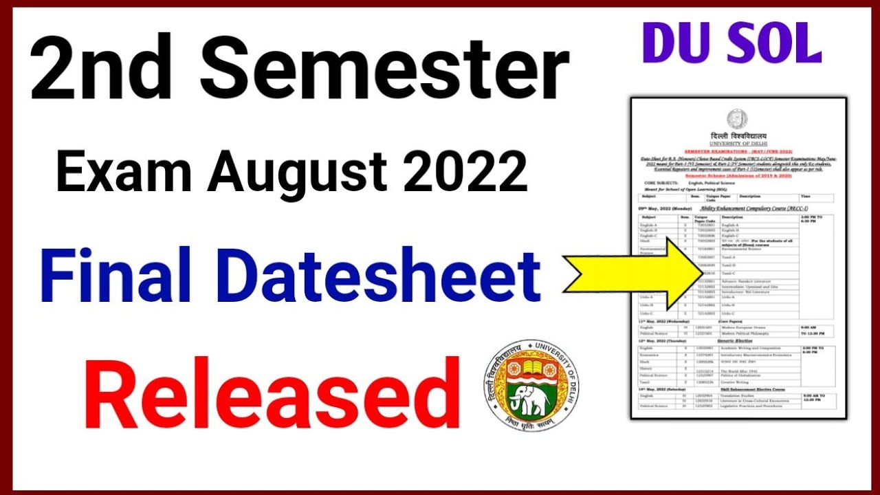 SOL Second Semester Final Datesheet Released August Exam 2022 | SOL 2nd Semester Exam Datesheet 2022