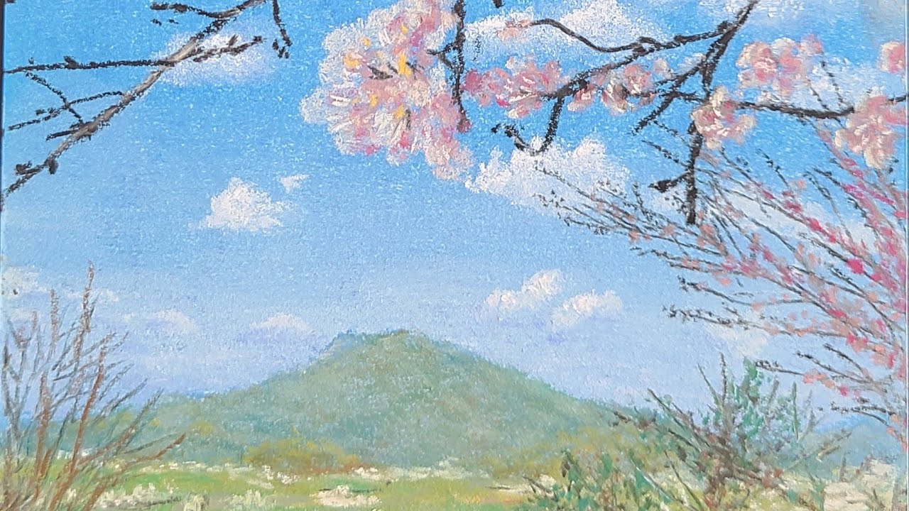 パステル画#3『笹山公園の桜と可也山』Pastel Painting 風景画 絵の描き方 How to タイムラプス