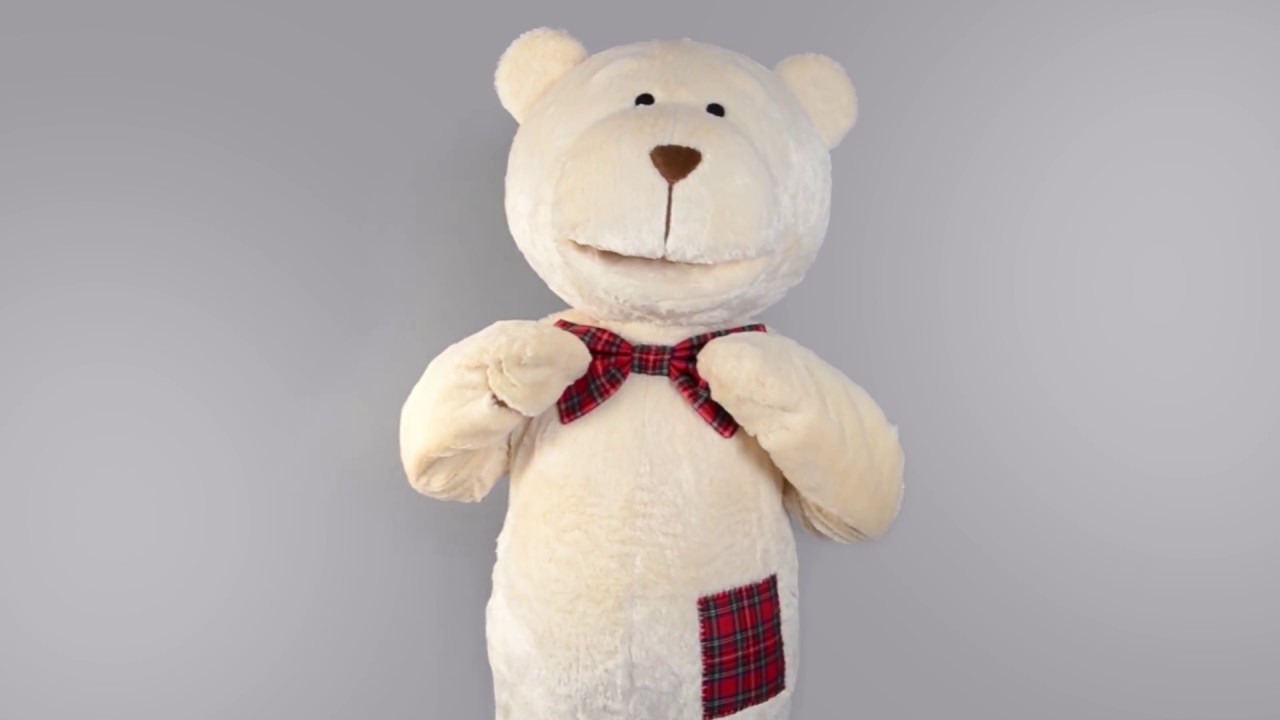 Adorable Romantic Bear With Plaid Bow Mascot Costume