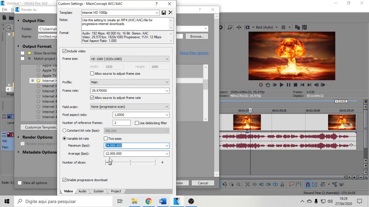 Como renderizar para youtube, instagram, facebook e IGTV - Sony Vegas