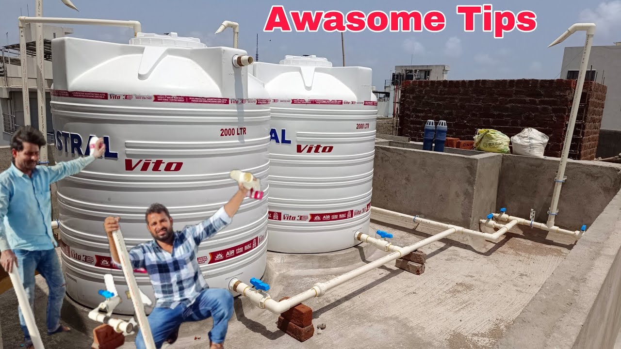 plumbing work for water tank installation with details