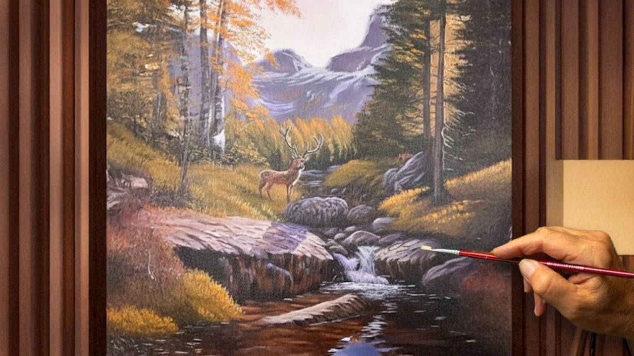 Realistic Forest Oil Painting | Mountain Stream Landscape | Relaxing Painting Process