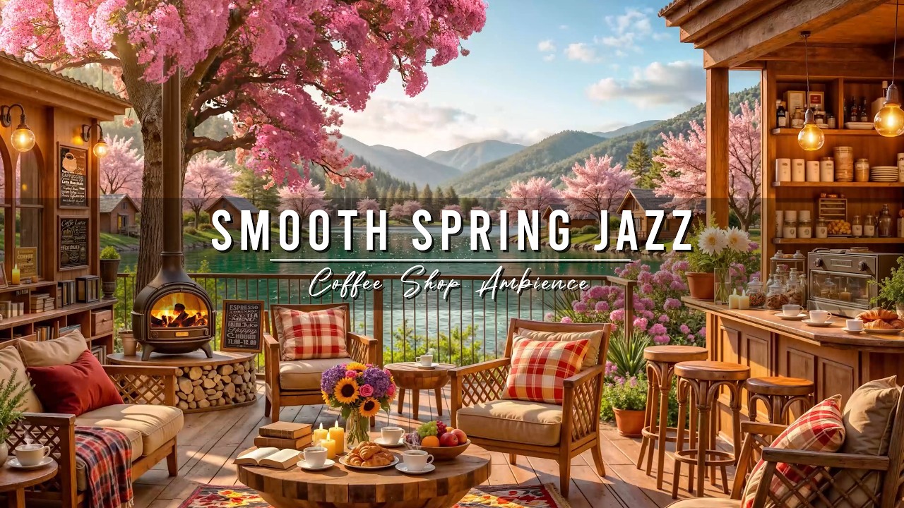 Smooth Spring Jazz in Lakeside 🌸 Cozy Coffee Shop Ambience & Jazz Relaxing Music for Studying, Work