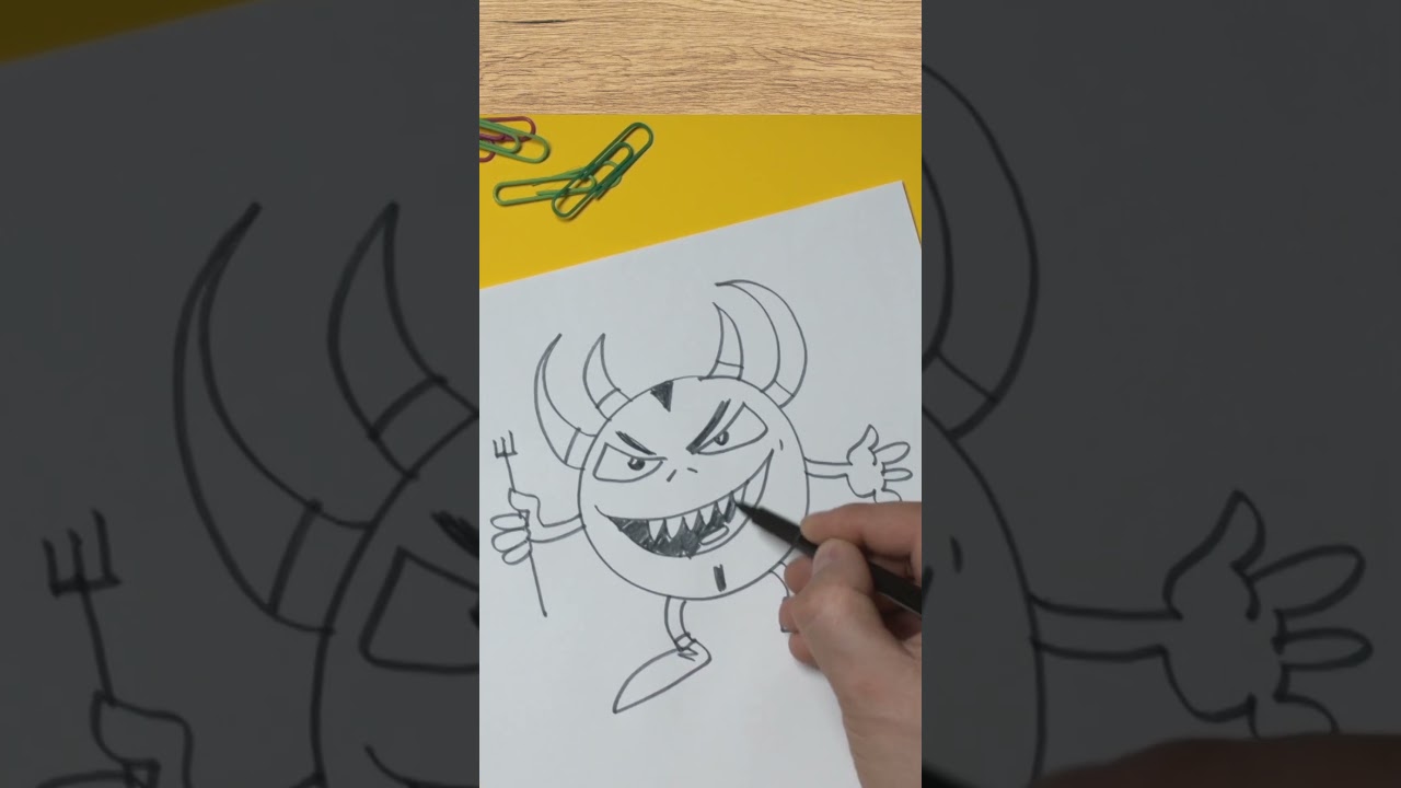 How to draw a cute cartoon monster - easy drawing for kids #shorts