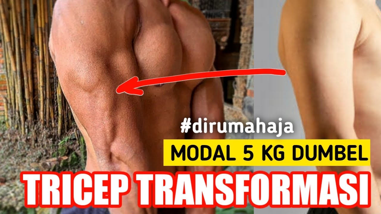 Melatih triceps pakai dumbbell 5 kg + Melatih tricep tanpa alat