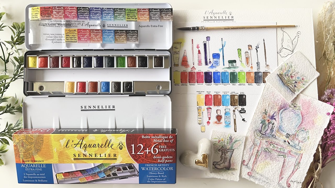 Sennelier L'Aquarelle Extra Fine Watercolor Set Full Review & Live Swatching (Swatch Saturday)