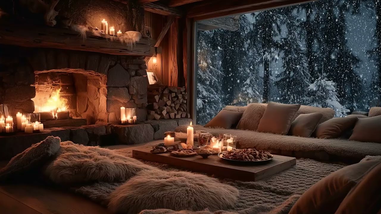 Snowy Winter Night  Relaxing Piano and Fireplace Sounds for Focus, Sleep & Holiday Calm