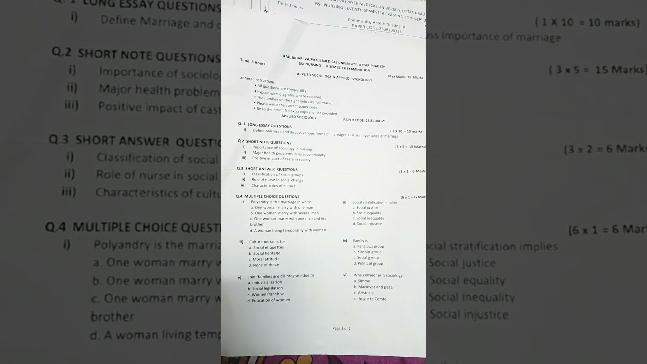 sociology previous year question papers 📜