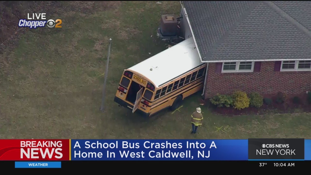 Chopper 2 over school bus crash into home in West Caldwell, N.J.