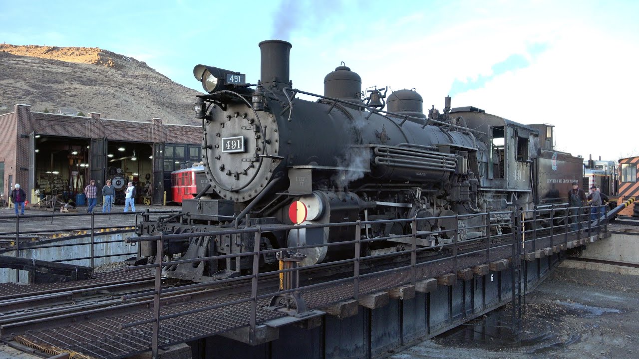 D&RGW K-37 Locomotive 491 at Colorado Railroad Museum 12/21/19 (4K)