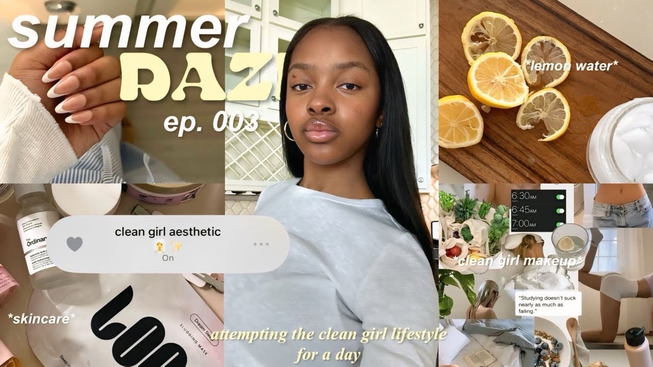 SUMMER DAZE ‧₊˚❀༉‧₊ | Attempting the Clean Girl Aesthetic for a Day, clean girl makeup, hair, outfit