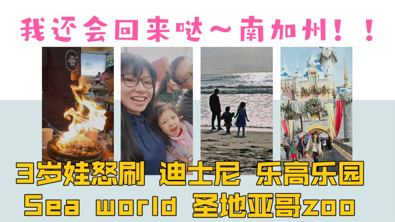 【南加州遛娃之旅】7天怒刷4个theme park！｜旅行中103度高烧｜第一次坐飞机｜3岁宝宝敢玩的多少rides？｜迪士尼 乐高乐园 sea world San DiegoZoo