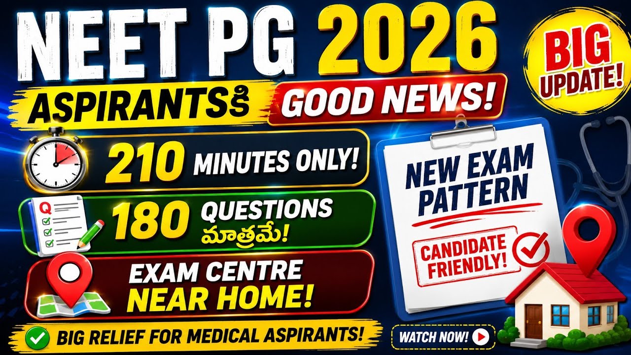 NEET PG 2026 BIG UPDATE 🔥 180 Questions | 210 Minutes | Exam Centre Near Home | Good News!