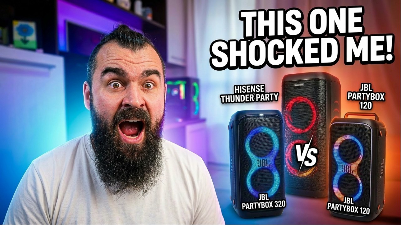 Сравнение JBL Partybox 320, Hisense Party Thunder и JBL Partybox 120.