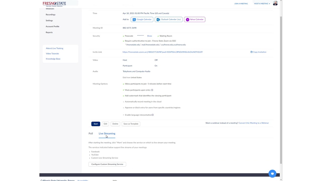 Zoom: How to Configure Custom Live Streaming Services