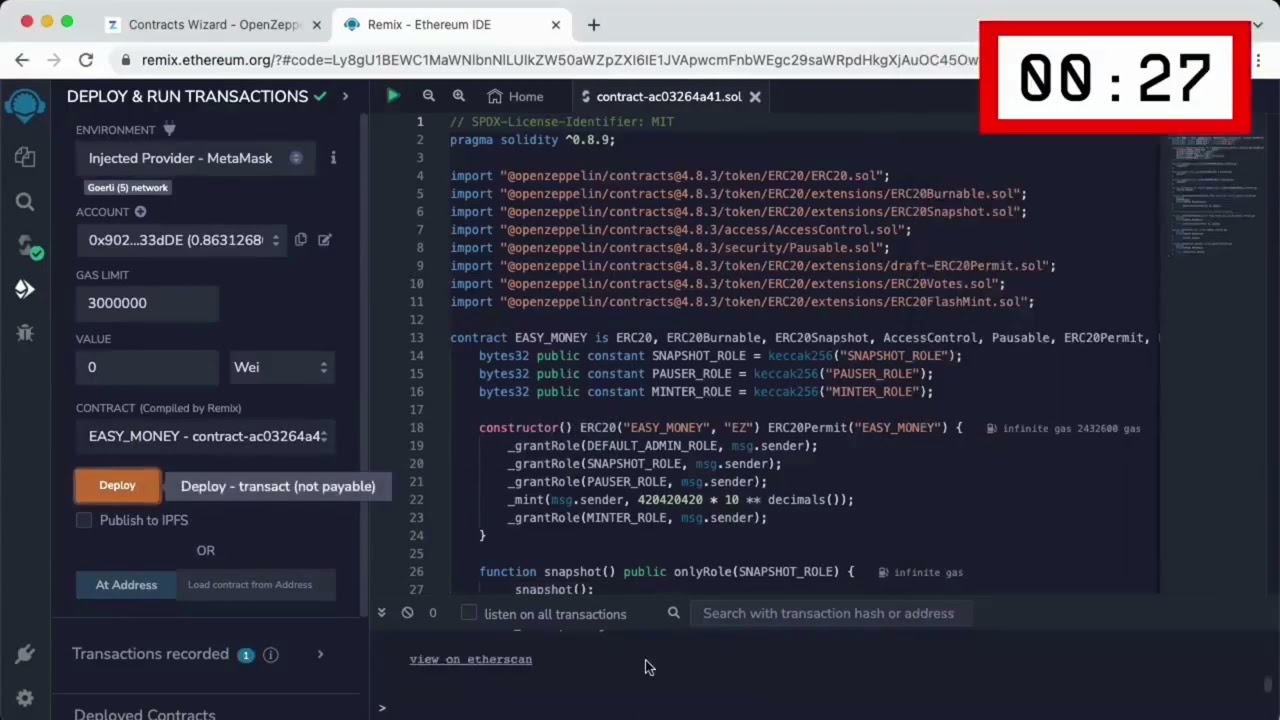 Create a meme coin in 27s - token code & deploy with Remix