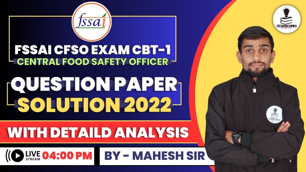 FSSAI CFSO Exam Previous Year Paper Solution 2022 | FSSAI CFSO CBT-1 Solved Paper 2022 | FSSAI CFSO