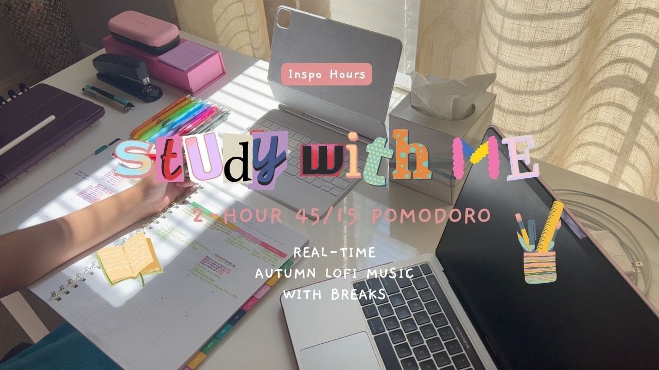 2-HOUR STUDY WITH ME (45/15 Pomodoro) | with autumn lofi music | with breaks| #1