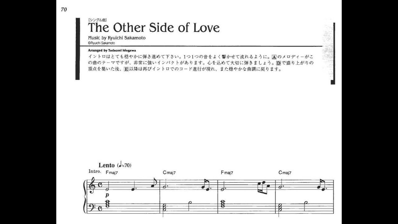 Ryuichi Sakamoto - The Other Side of love (Stalker - Nige Kirenu Ai) - Piano + Sheet Music
