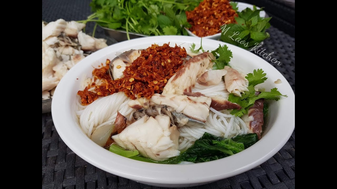 How To Make Kow Poon Jeow keang Nam Pa Nin ข้าวปุ้น น้ำพริกขิง ของลาวເຂົ້າປຸ້ນ ແຈ່ວຂິງ ນ້ຳປານິນ