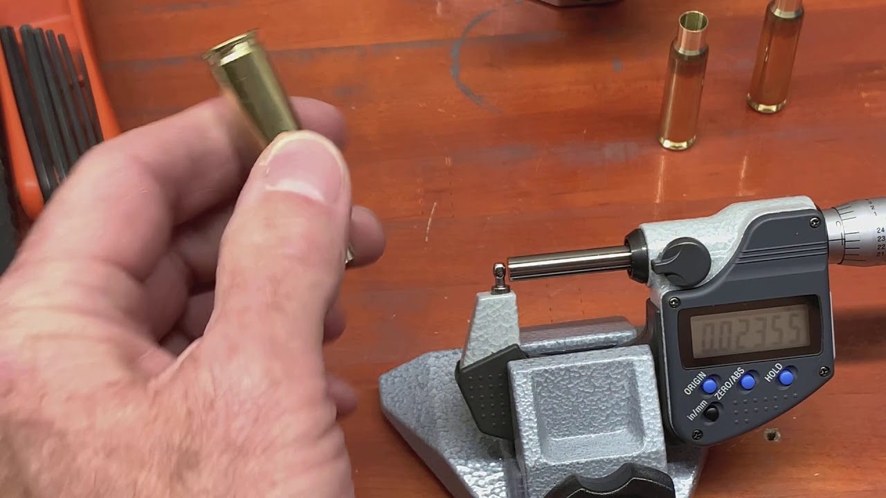 Stephen Ireland measuring .308 brass cut on the IDOD Advanced Case Neck Turner