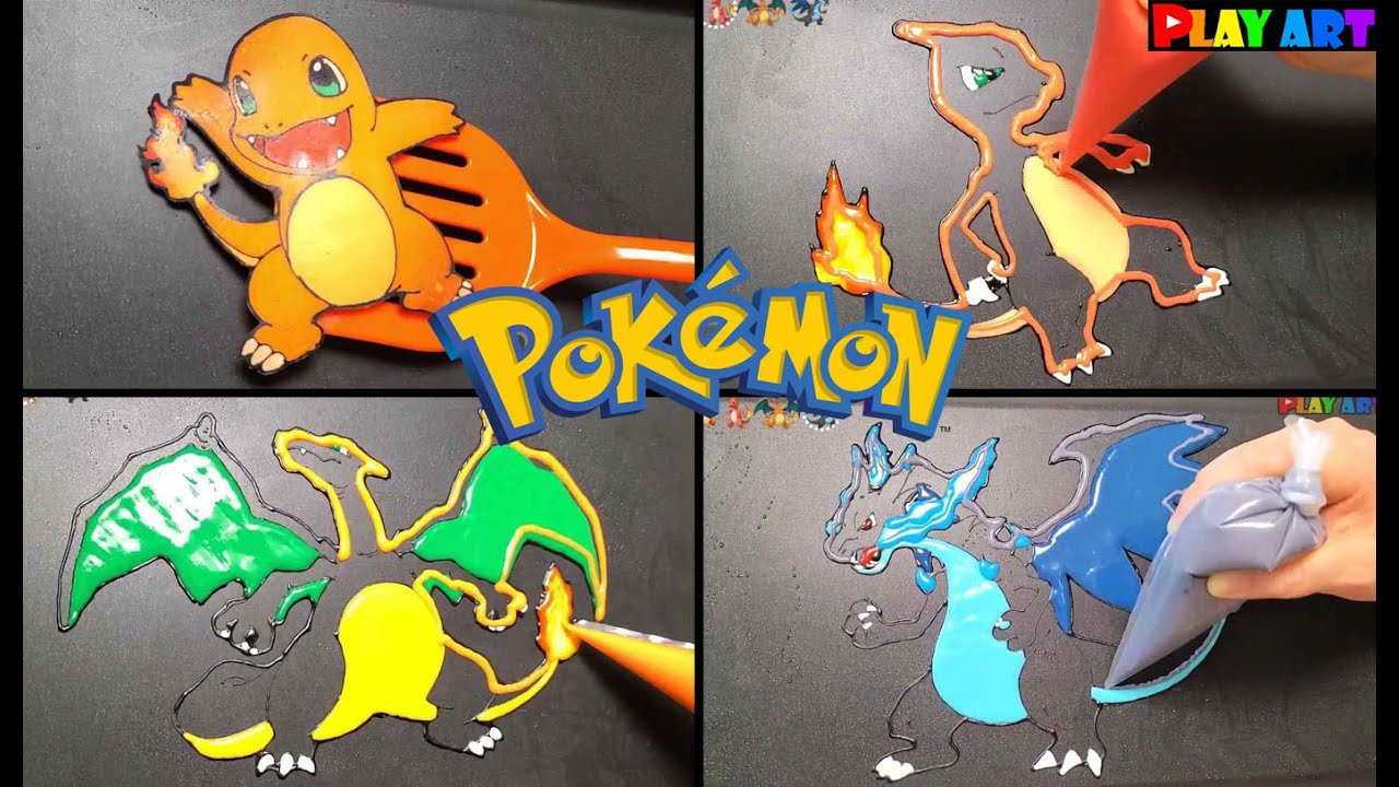 ★Pokemon Evolution★ Charmander→ Charmeleon→ Charizard→ Mega Charizard X [Pancake art]