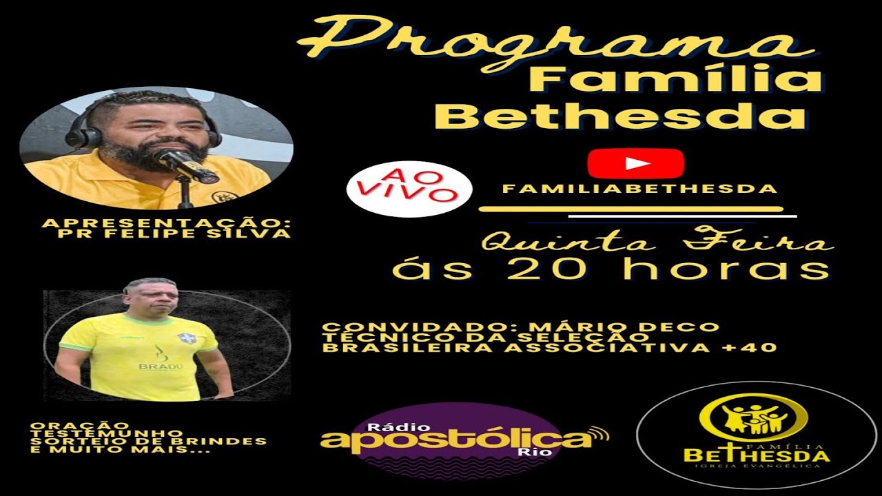 PROGRAMA FAMÍLIA BETHESDA AO VIVO I CONVIDADO ESPECIAL DE HOJE: Professor Mário Deco. Ex Fluminense!