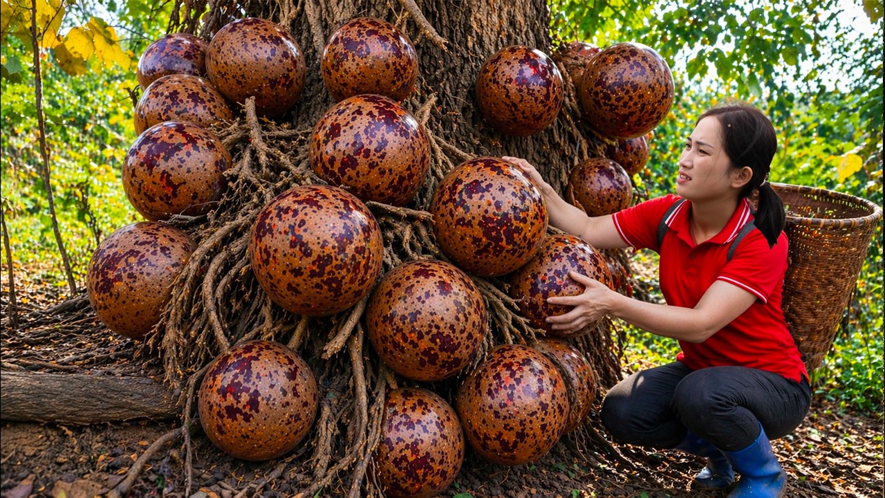 Harvesting Giant Sala Fruits on Tree Trunk | Sold Out Fast at Busy Market