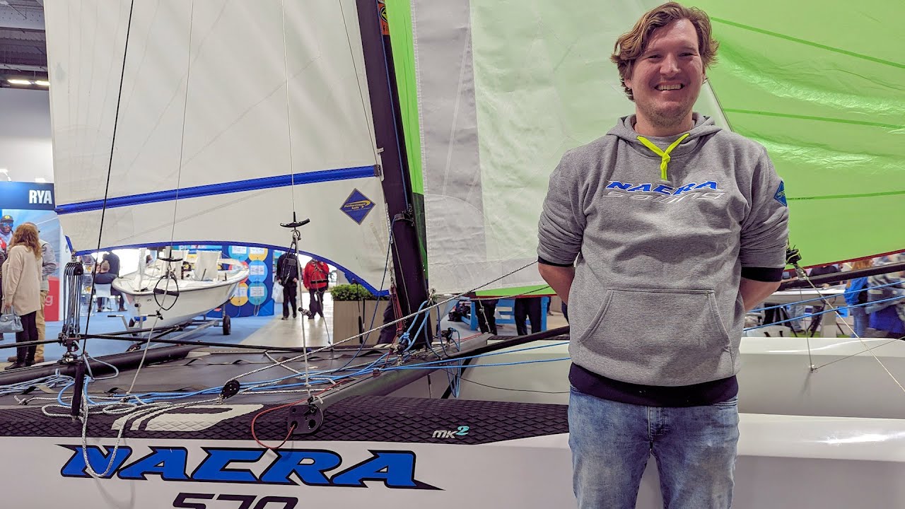 Taking a look at the Nacra 570 during the RYA Dinghy & Watersports Show